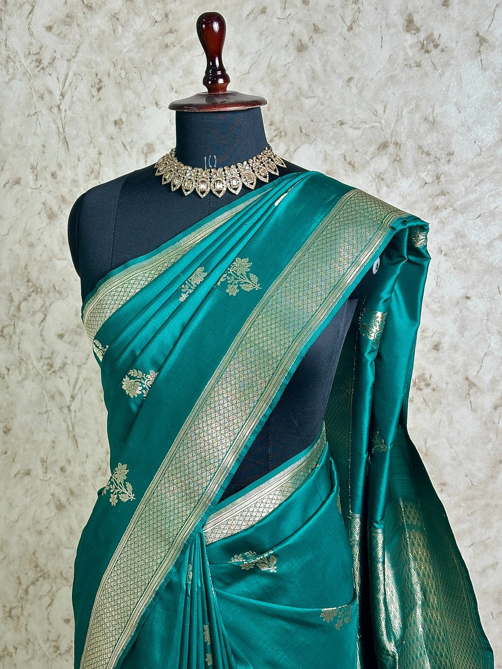 Teal Green Pure Katan Silk Banarasi Kadhwa Buta Handloom Ektara Weaved Saree - Katan Banaras