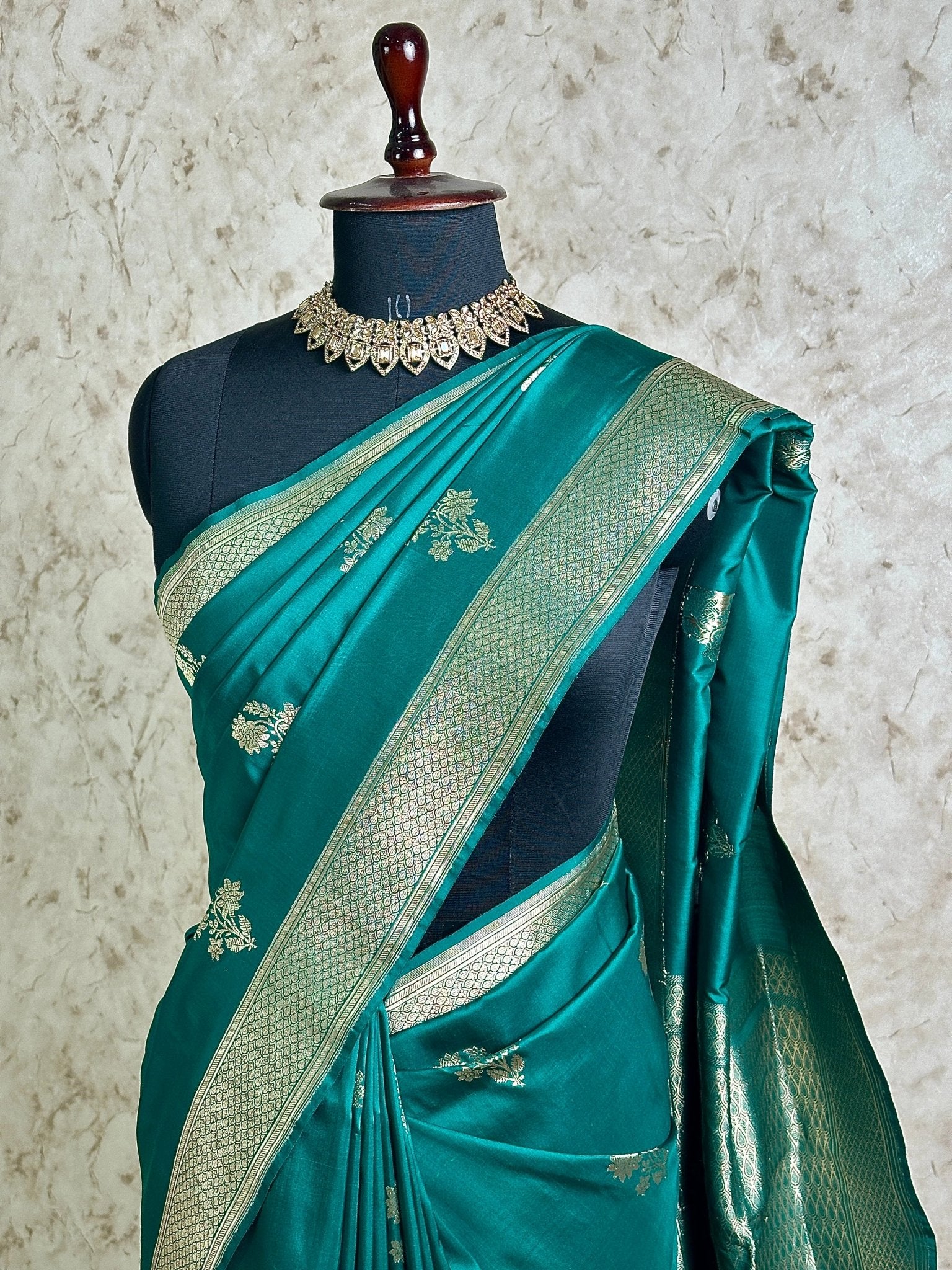 Teal Green Pure Katan Silk Banarasi Kadhwa Buta Handloom Ektara Weaved Saree - Katan Banaras