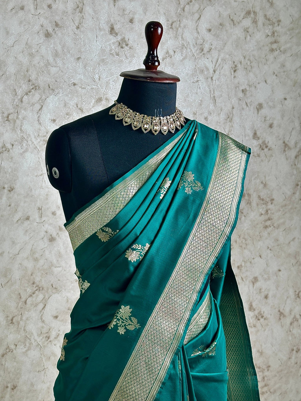 Teal Green Pure Katan Silk Banarasi Kadhwa Buta Handloom Ektara Weaved Saree - Katan Banaras