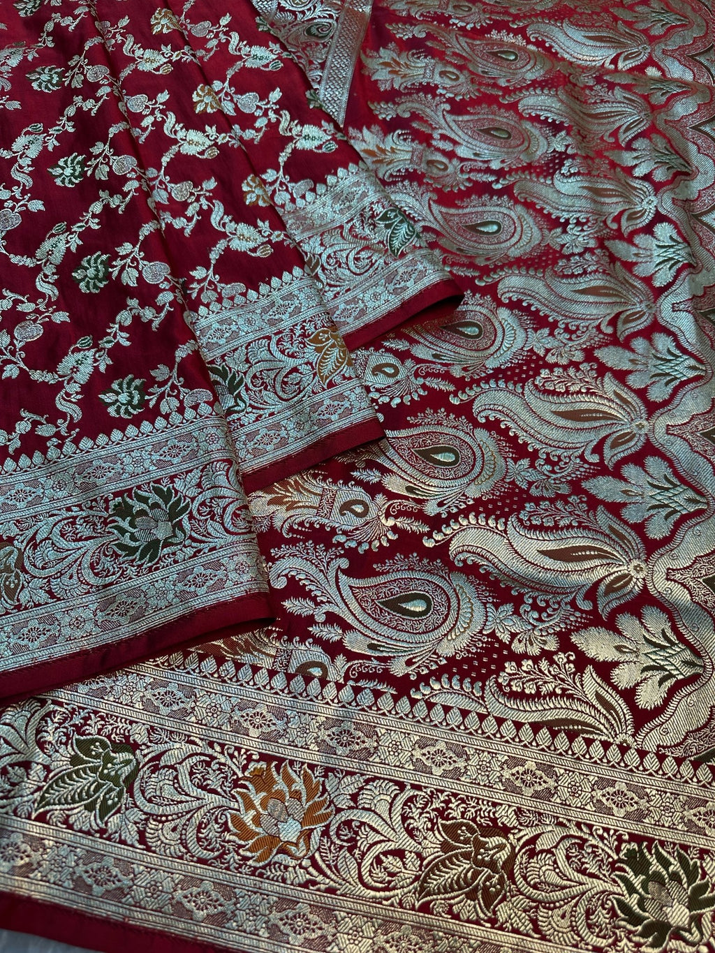 Wine Maroon Satin Silk Banarasi Saree with Meenakari Floral Jaal and Ornate Zari Pallu - Katan Banaras