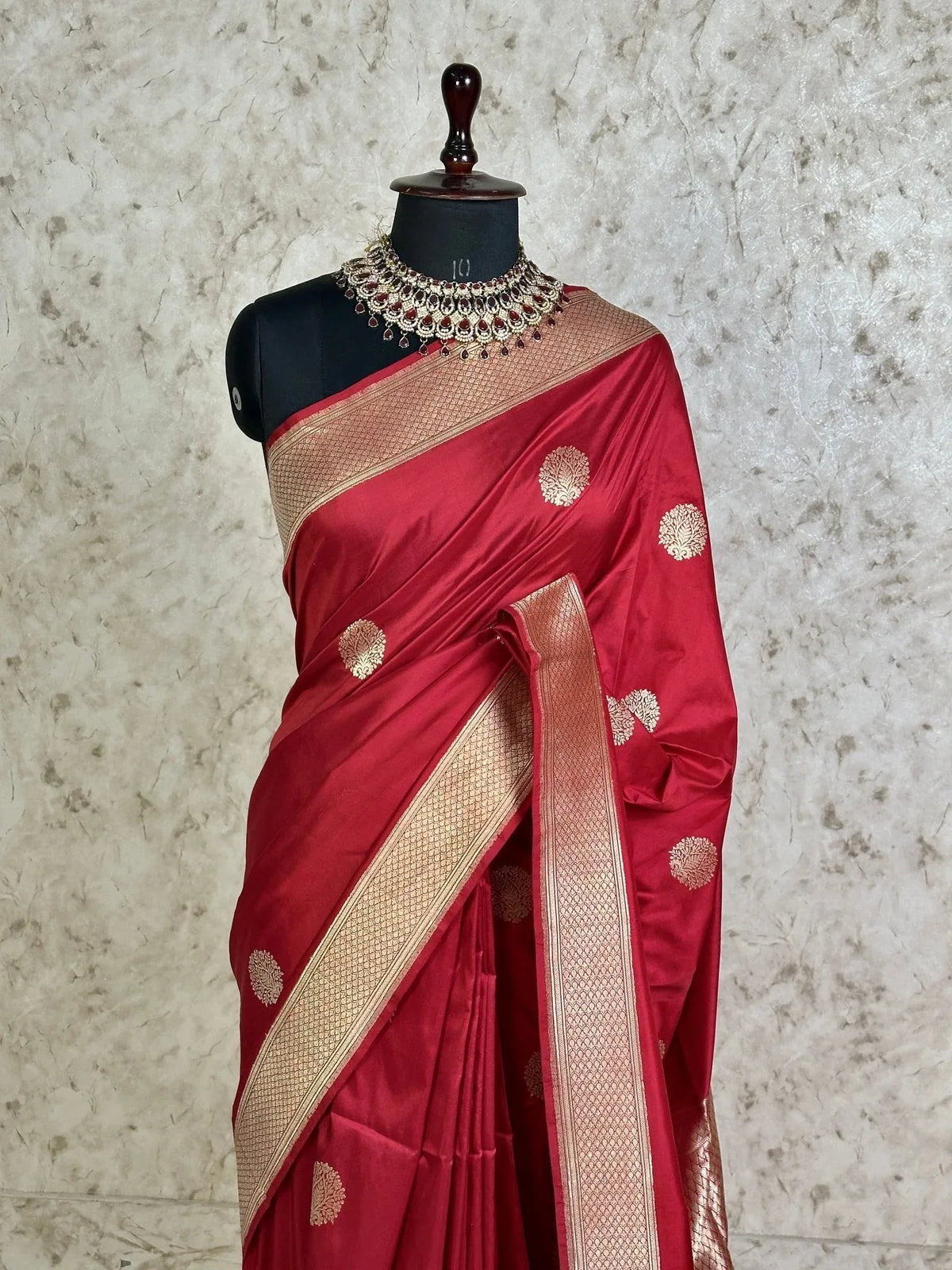 Wine Red Pure Katan Silk Banarasi Kadhwa Buta Handloom Ektara Weaved Saree with Zari Border - Katan Banaras
