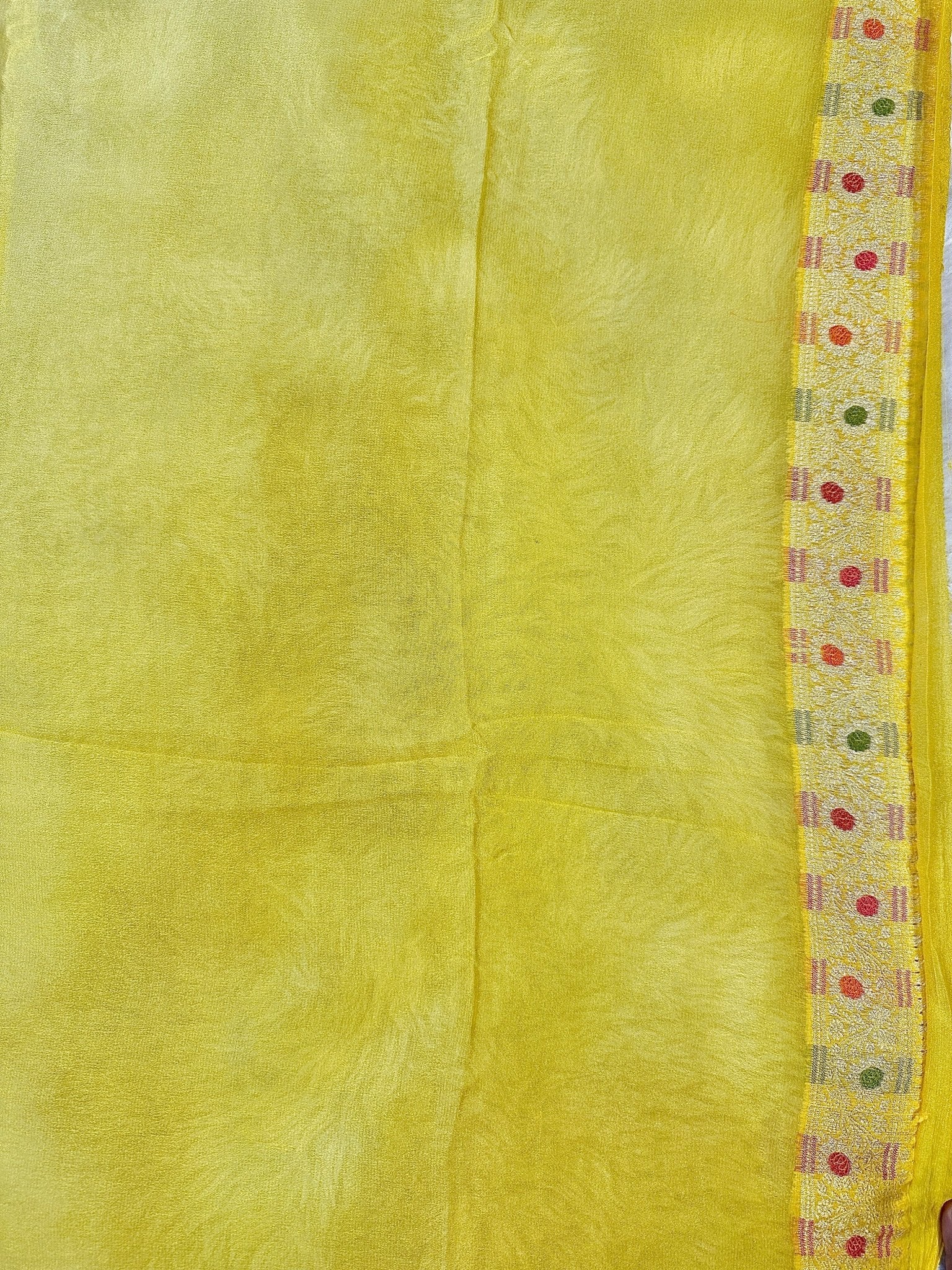 Yellow Pure Chiffon Silk Banarasi Saree with Minakari Design and Zari Border - Katan Banaras