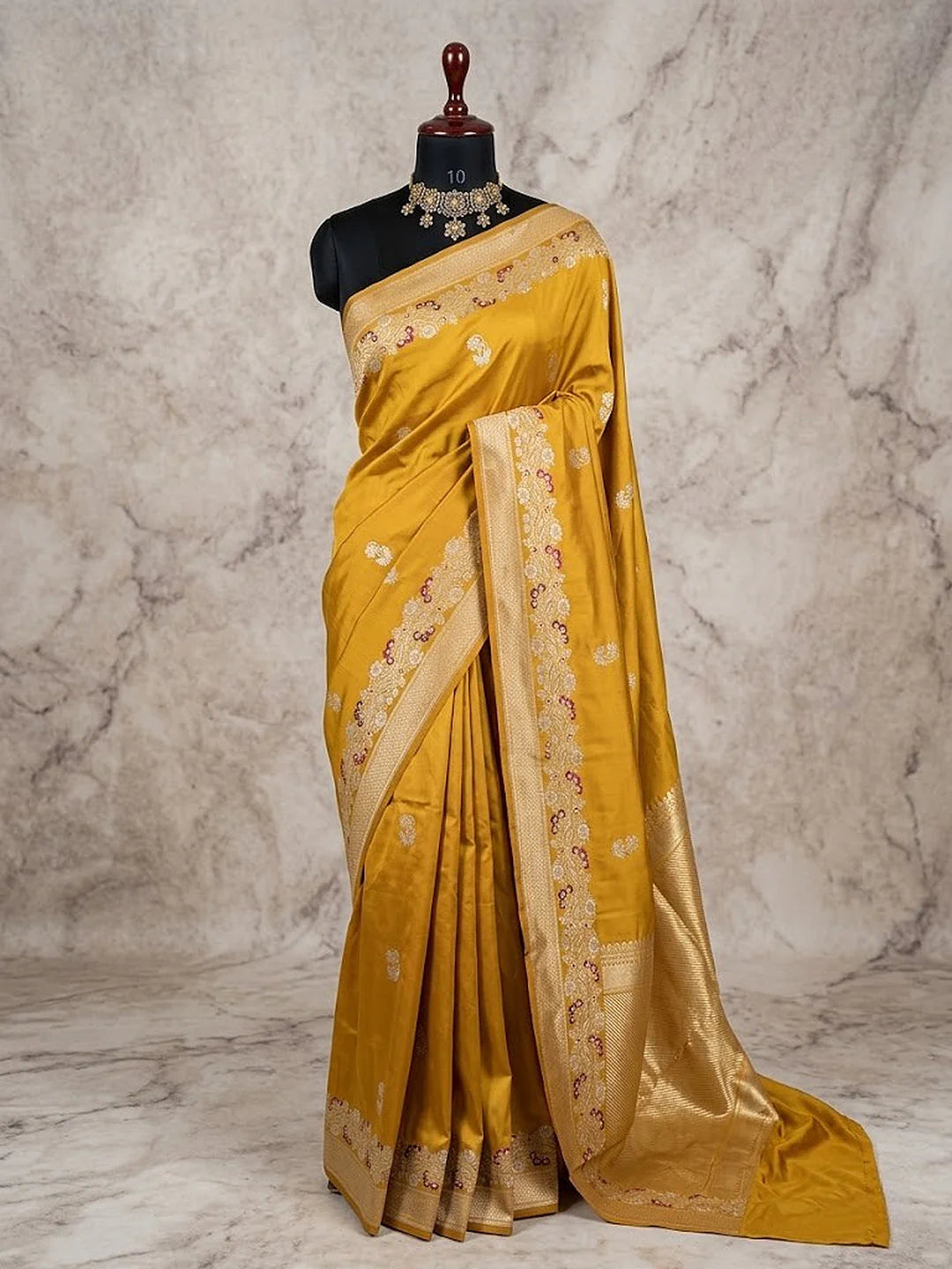 Pure Katan Silk Kadhwa Buta Banarasi Saree | Sona Rupa Zari & Tilfi Minakari | Mustard Yellow
